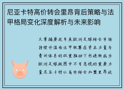 尼亚卡特高价转会里昂背后策略与法甲格局变化深度解析与未来影响